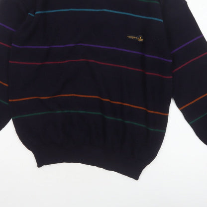 Navigare Men’s Navy Striped Logo Crew Neck Knit Pullover Jumper M