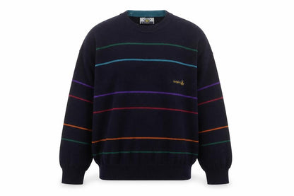 Navigare Men’s Navy Striped Logo Crew Neck Knit Pullover Jumper M
