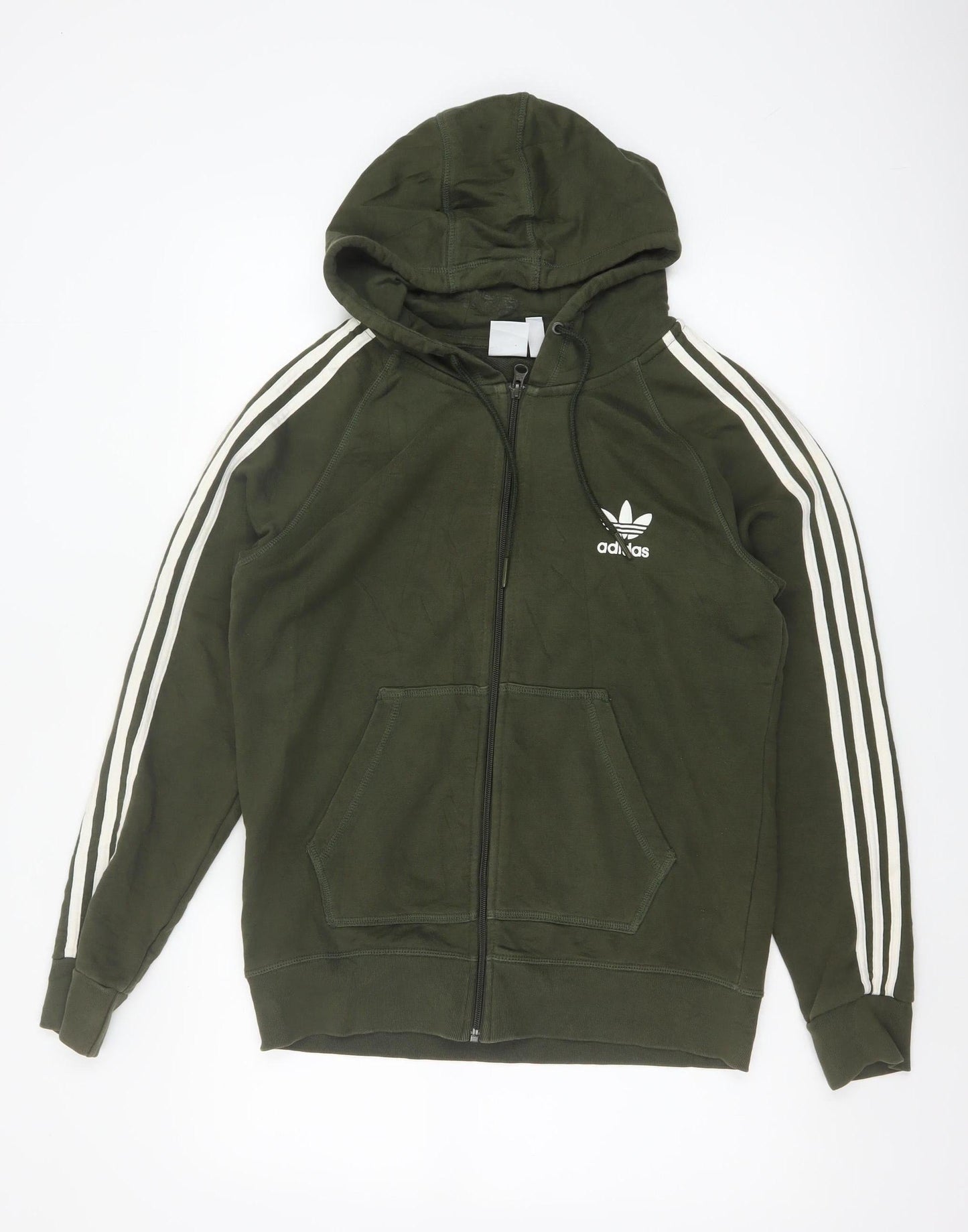 Adidas Women Green UK 16 Full Zip Hooded Logo Sweatshirt