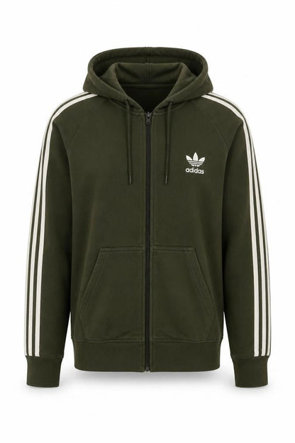 Adidas Women Green UK 16 Full Zip Hooded Logo Sweatshirt