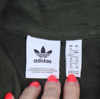 Adidas Women Green UK 16 Full Zip Hooded Logo Sweatshirt
