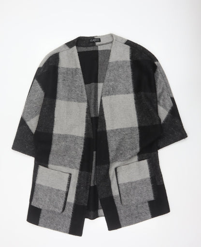 Classic Women’s Grey Black Size 14 Check Open Coatigan Pockets
