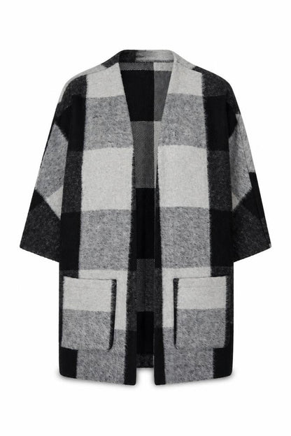 Classics Women’s Grey Black Size 14 Check Open Coatigan Pockets