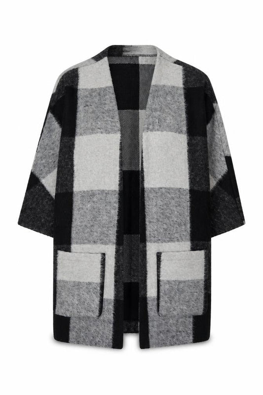 Classic Women’s Grey Black Size 14 Check Open Coatigan Pockets