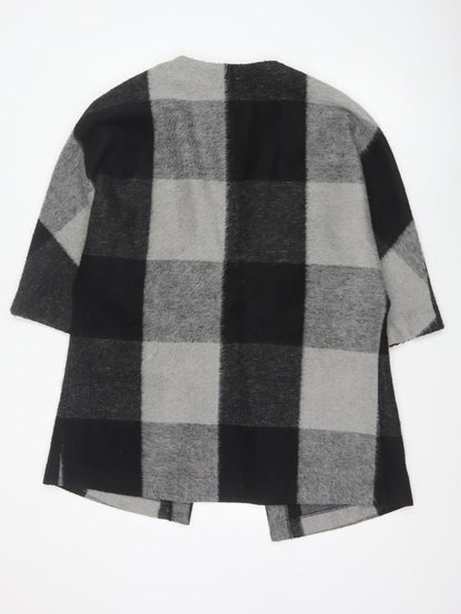 Classic Women’s Grey Black Size 14 Check Open Coatigan Pockets