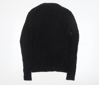 Farah Men’s Black M Cable Knit Wool Blend V-Neck Pullover Jumper