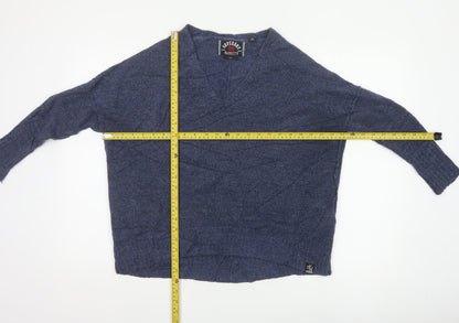 Superdry Unisex Blue S V-Neck Varsity Logo Knit Pullover Jumper