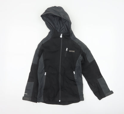Regatta Boys Black Grey 7-8 Years Hooded Waterproof Ski Jacket