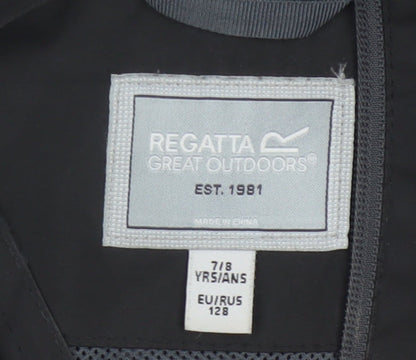 Regatta Boys Black Grey 7-8 Years Hooded Waterproof Ski Jacket