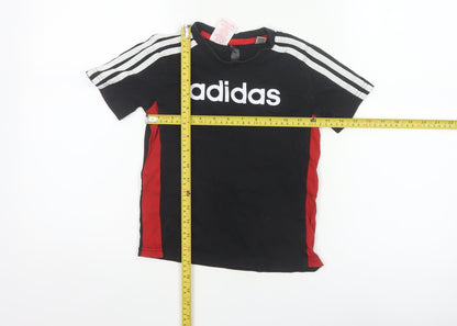Adidas Boys Black Red 5-6 Years Logo Jersey T-Shirt