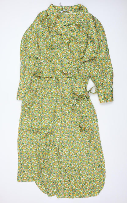 Zara Women Multicoloured Floral Long Shirt Dress UK 18 Belted