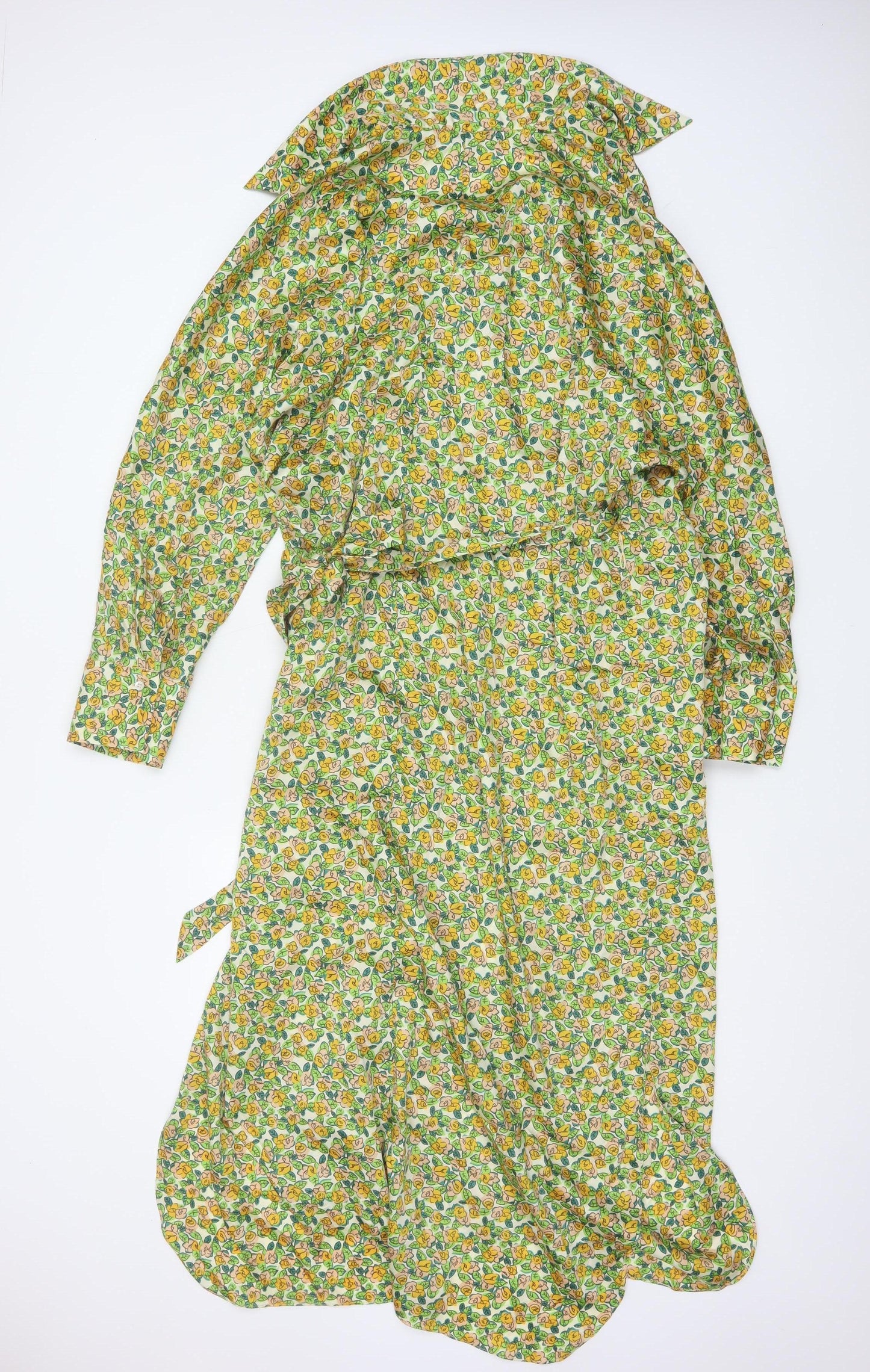 Zara Women Multicoloured Floral Long Shirt Dress UK 18 Belted