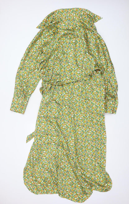 Zara Women Multicoloured Floral Long Shirt Dress UK 18 Belted