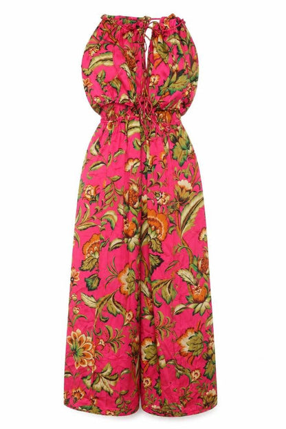 Zara Women Pink Floral Wide-Leg Jumpsuit UK 12 Tropical