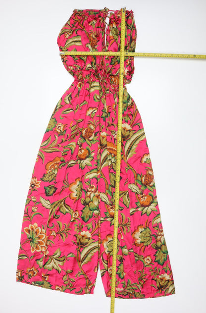 Zara Women Pink Floral Wide-Leg Jumpsuit UK 12 Tropical