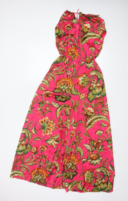 Zara Women Pink Floral Wide-Leg Jumpsuit UK 12 Tropical