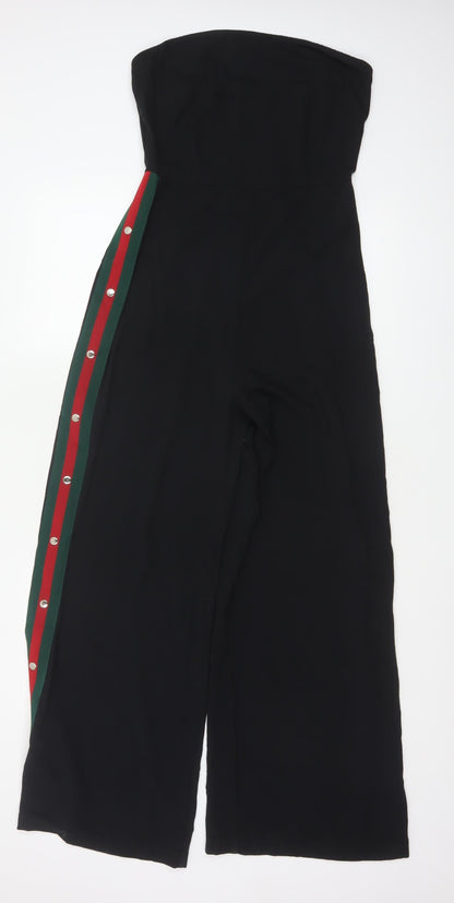 JM Women’s Black Stripe Wide-Leg Strapless Jumpsuit UK 8