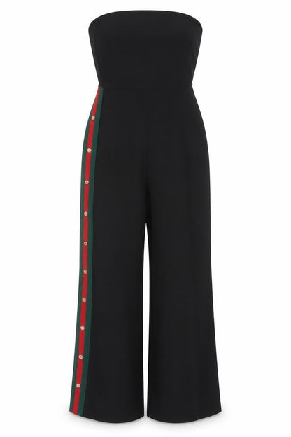 JM Women’s Black Stripe Wide-Leg Strapless Jumpsuit UK 8