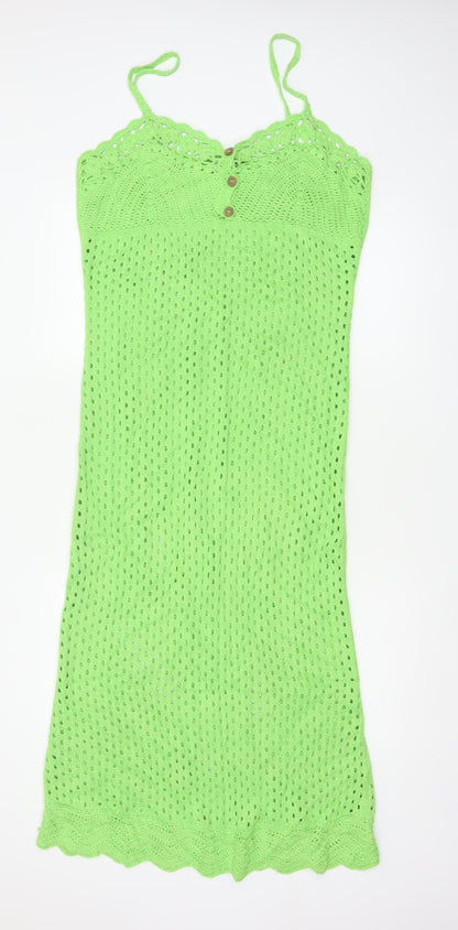 Topshop Women Green Crochet Knit Maxi Dress UK 12-14 Beach Boho