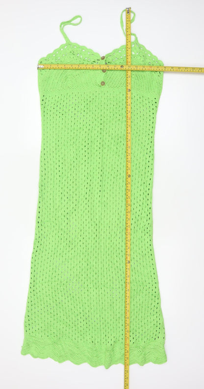 Topshop Women Green Crochet Knit Maxi Dress UK 12-14 Beach Boho