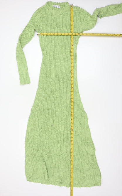 MNG Women Green M Long Knit Maxi Jumper Dress Long Sleeve