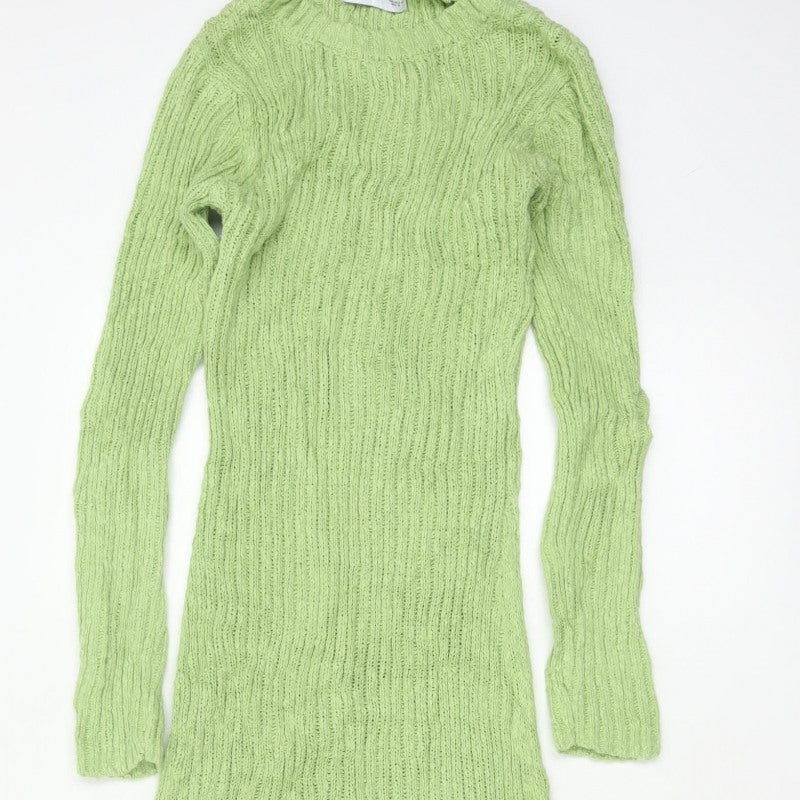 MNG Women Green M Long Knit Maxi Jumper Dress Long Sleeve