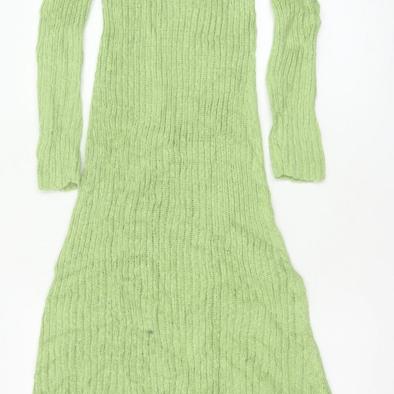 MNG Women Green M Long Knit Maxi Jumper Dress Long Sleeve