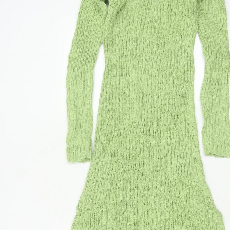 MNG Women Green M Long Knit Maxi Jumper Dress Long Sleeve
