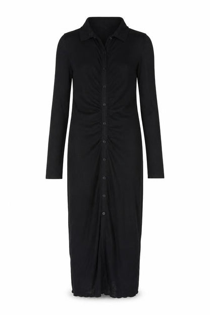 Zara Women Black M Long Shirt Dress Collared Stretch Button Front