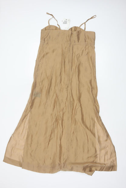 H&M Edition Women Gold UK 8 Long Fit & Flare Beaded Strappy Dress