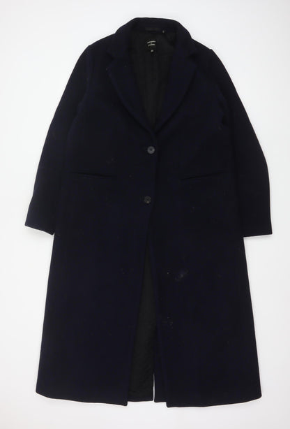 Superdry Studios Women Navy UK 12 Long Wool Blend Overcoat Buttoned