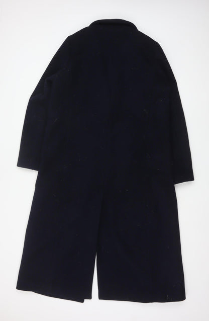 Superdry Studios Women Navy UK 12 Long Wool Blend Overcoat Buttoned