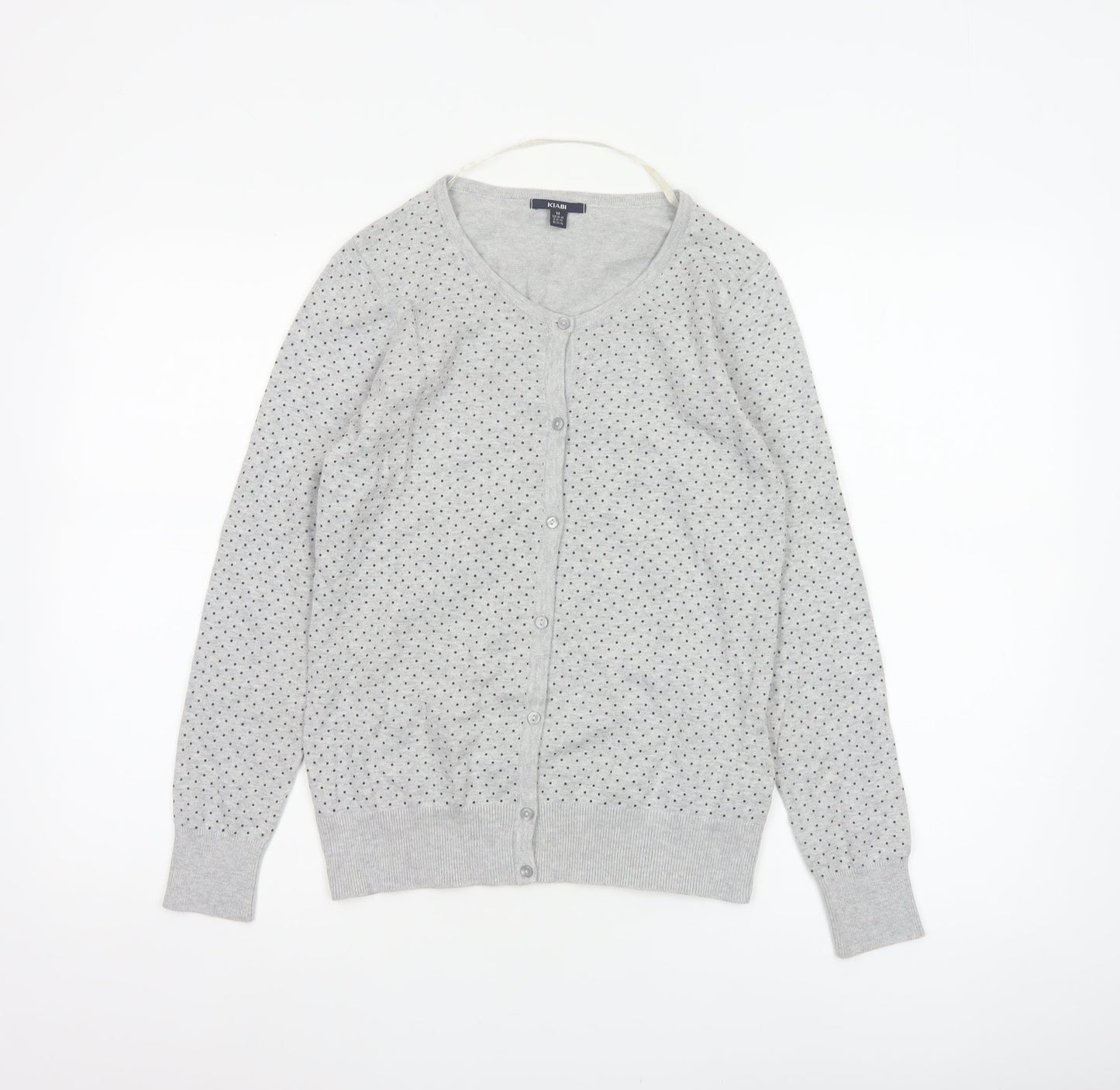 Kiabi Women Grey Polka Dot Button Cardigan Size 12 Cotton Knit