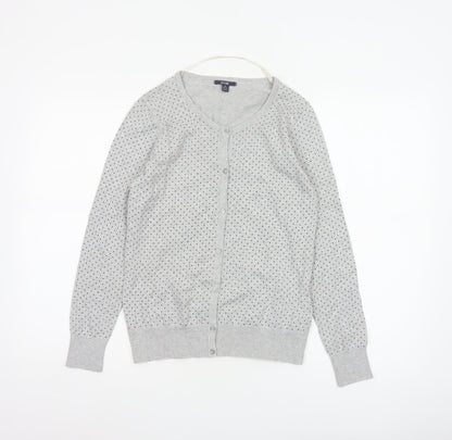 Kiabi Women Grey Polka Dot Button Cardigan Size 12 Cotton Knit