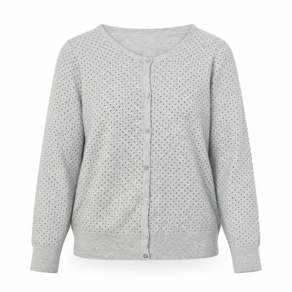 Kiabi Women Grey Polka Dot Button Cardigan Size 12 Cotton Knit