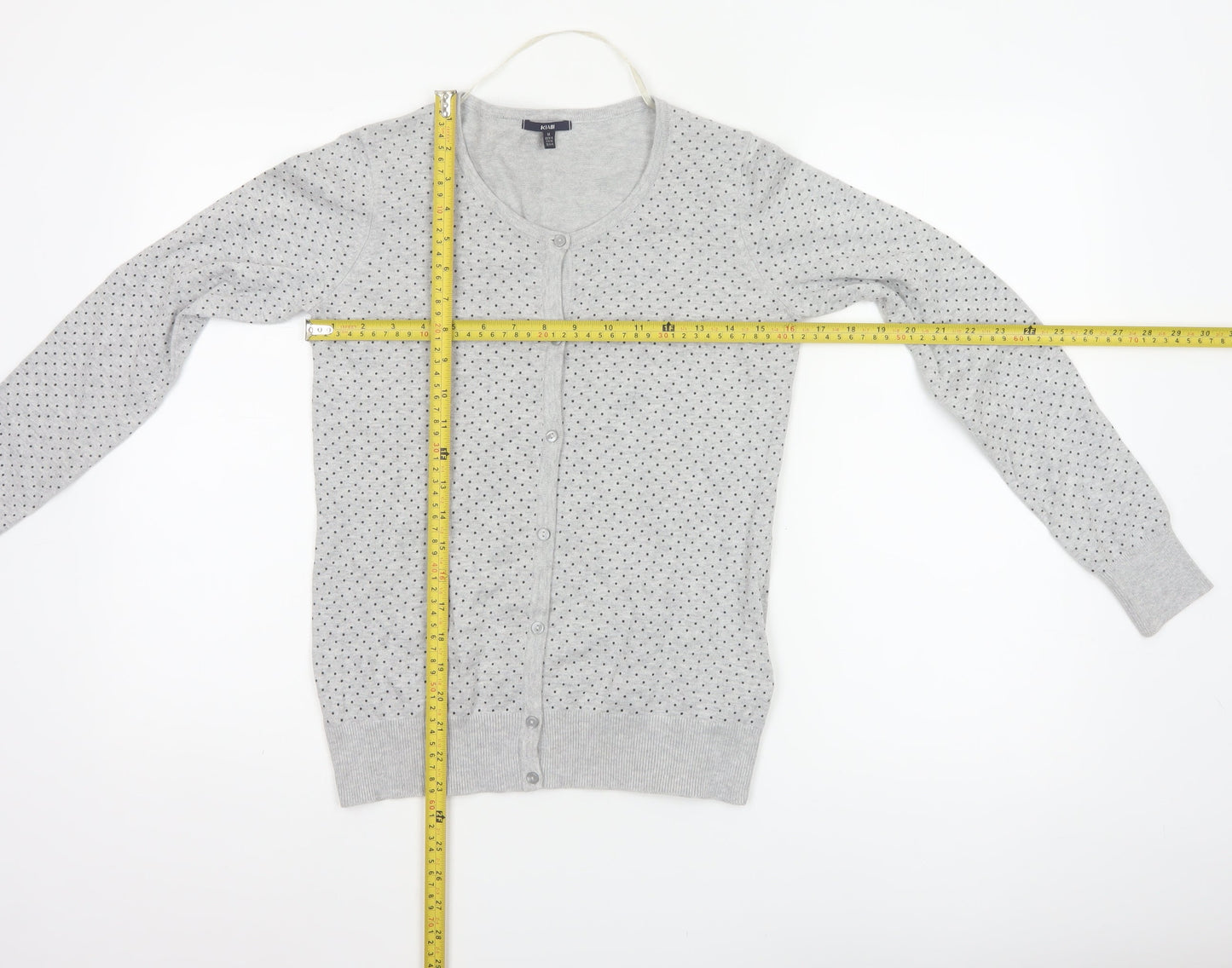 Kiabi Women Grey Polka Dot Button Cardigan Size 12 Cotton Knit