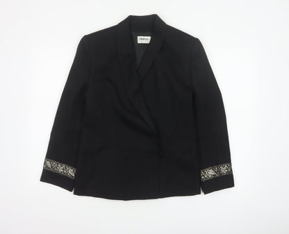 Précis Women Black UK 10 Tuxedo Blazer Wool Gold Floral Cuff Vintage