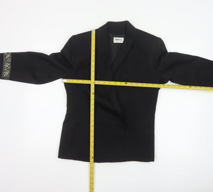 Précis Women Black UK 10 Tuxedo Blazer Wool Gold Floral Cuff Vintage