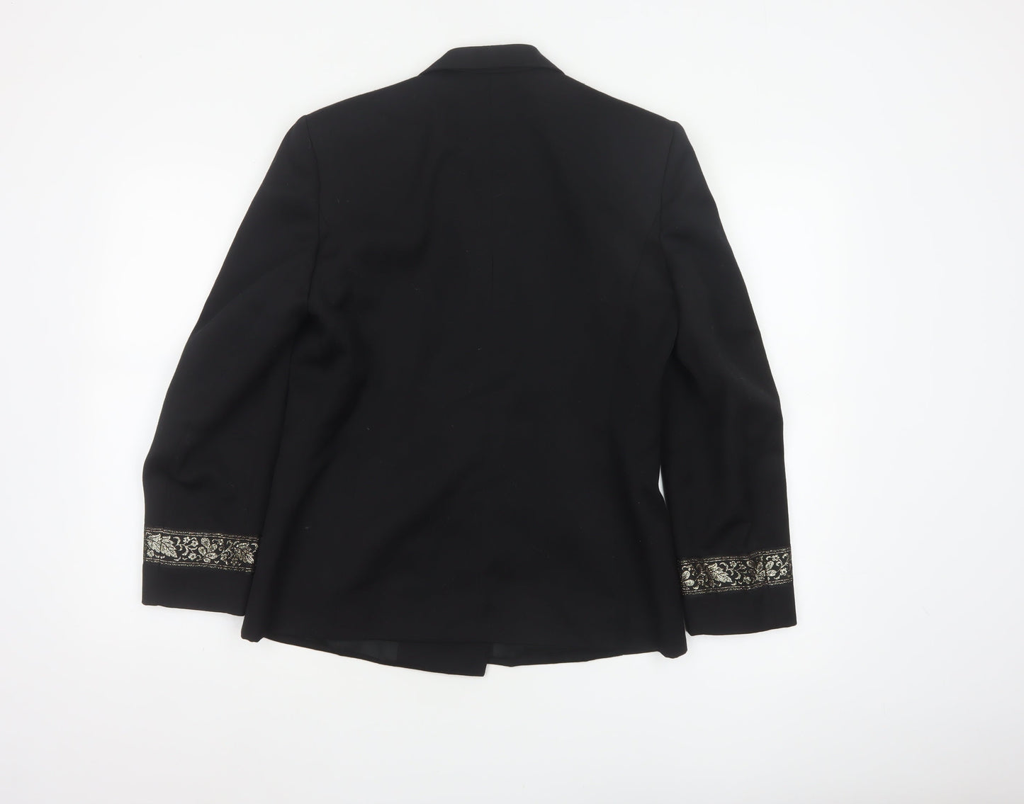 Précis Women Black UK 10 Tuxedo Blazer Wool Gold Floral Cuff Vintage