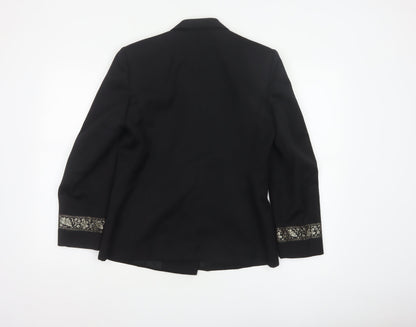 Précis Women Black UK 10 Tuxedo Blazer Wool Gold Floral Cuff Vintage