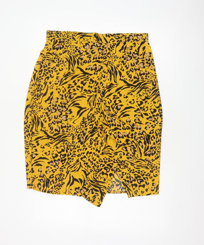 Dorothy Perkins Women Yellow Animal Print UK 14 High Rise Pencil Skirt