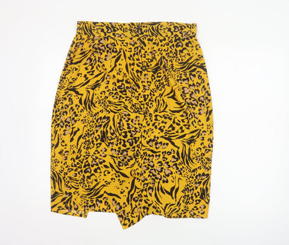 Dorothy Perkins Women Yellow Animal Print UK 14 High Rise Pencil Skirt