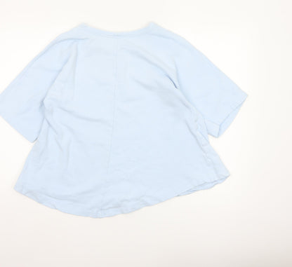 Zara Women Blue M Basic Cotton Crew Neck Kimono Sleeve T-Shirt