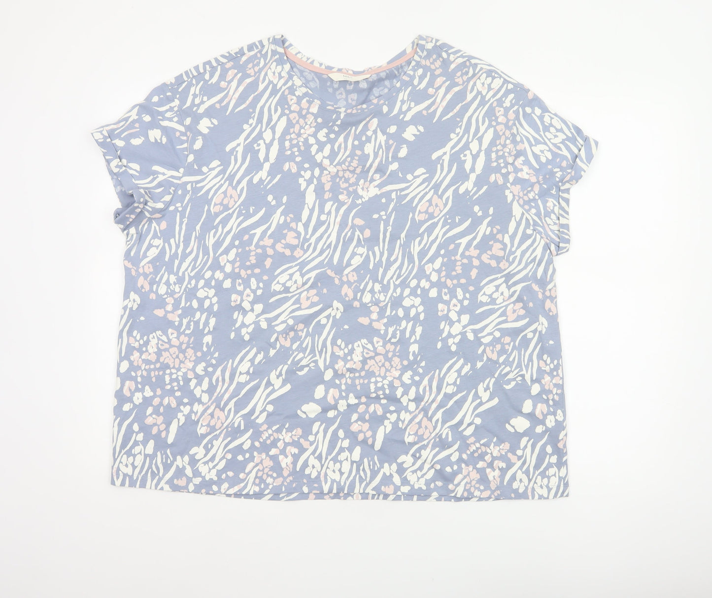 Marks and Spencer Women Blue XL Zebra Print Cotton Pyjama T-Shirt Top