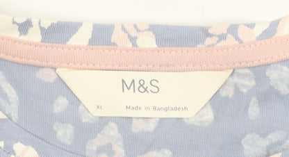 Marks and Spencer Women Blue XL Zebra Print Cotton Pyjama T-Shirt Top