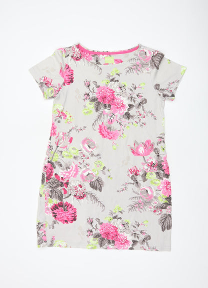 Joules Women Grey Floral Cotton Jersey Shift Dress UK 14 Short Sleeve