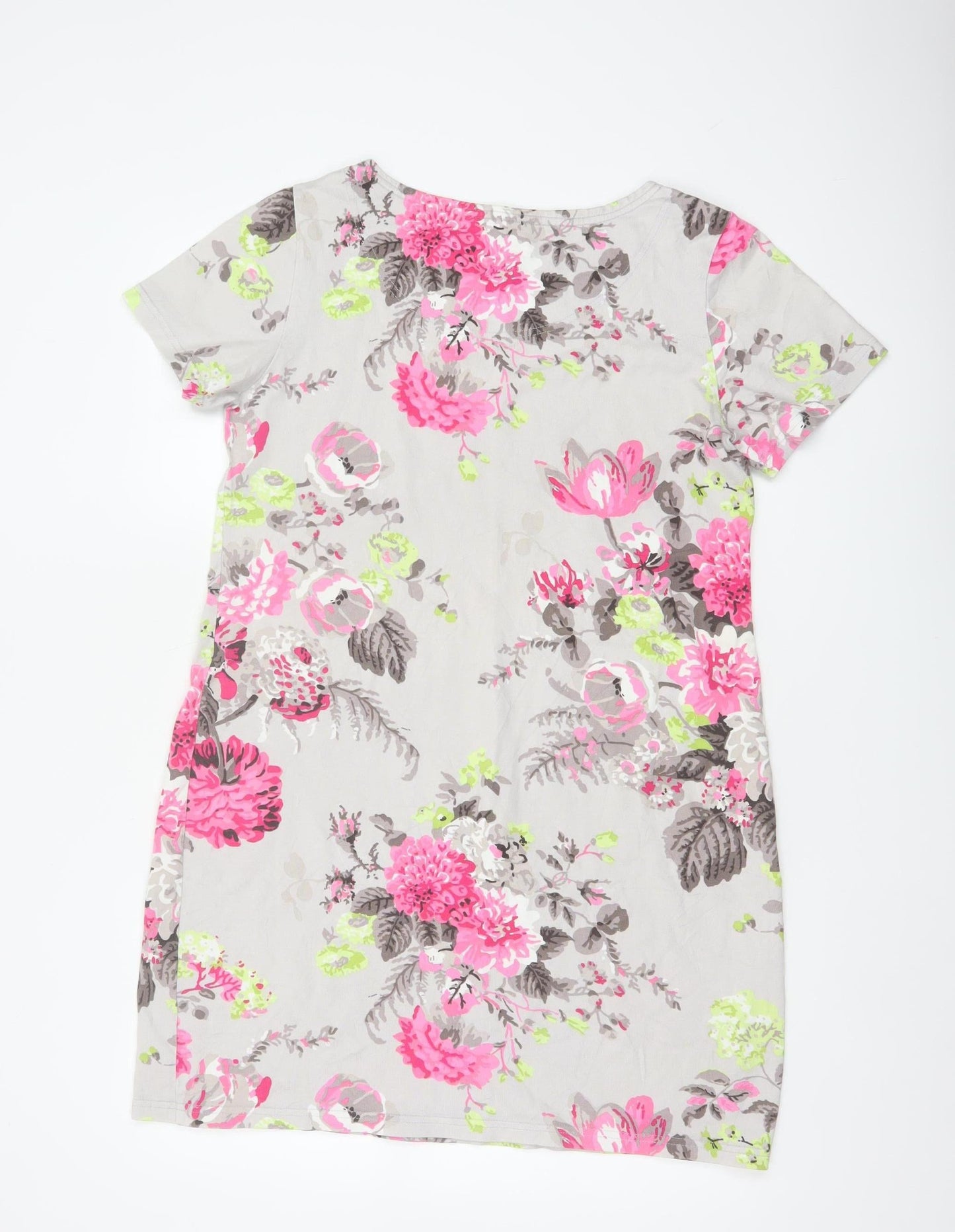 Joules Women Grey Floral Cotton Jersey Shift Dress UK 14 Short Sleeve