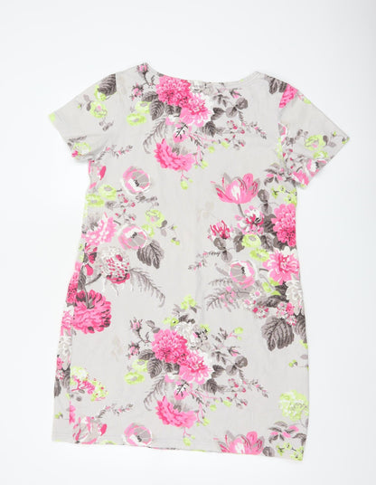 Joules Women Grey Floral Cotton Jersey Shift Dress UK 14 Short Sleeve