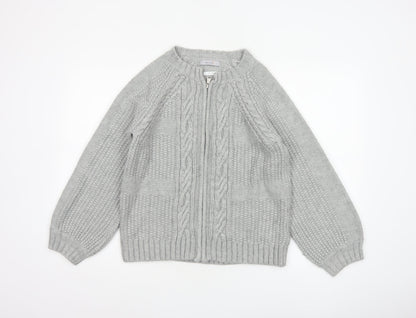 Marks & Spencer Women Grey UK 14 Cable Knit Full Zip Cardigan