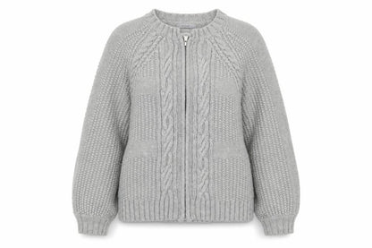 Marks & Spencer Women Grey UK 14 Cable Knit Full Zip Cardigan